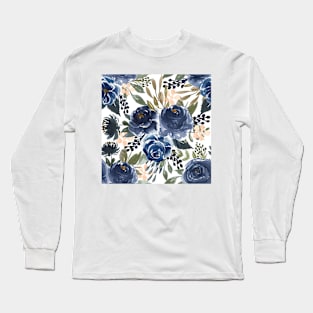 Blue Roses Pattern Long Sleeve T-Shirt